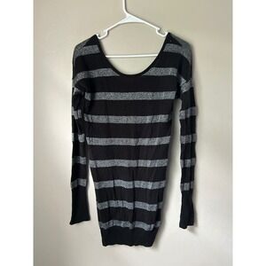 Y2K Hot Kiss Women's Black & Silver Sparkle Stripe Long Sleeve Grunge 2000s‎